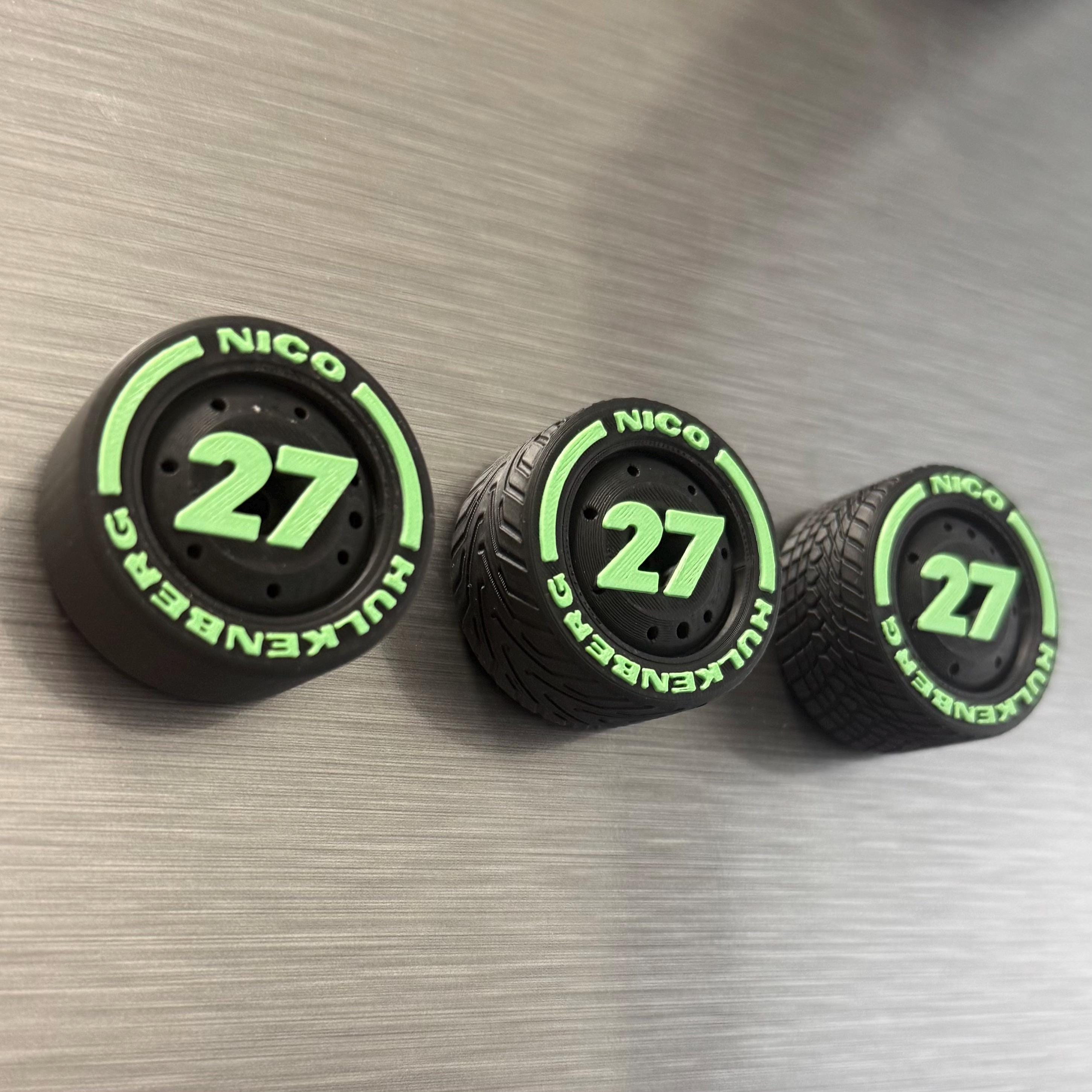 Gabriel Bortoleto Nico Hulkenberg F1 Tire Magnets – Heritage Team Colors Racing Numbers 5 and 27 Formula 1 Gift for Motorsport Fans