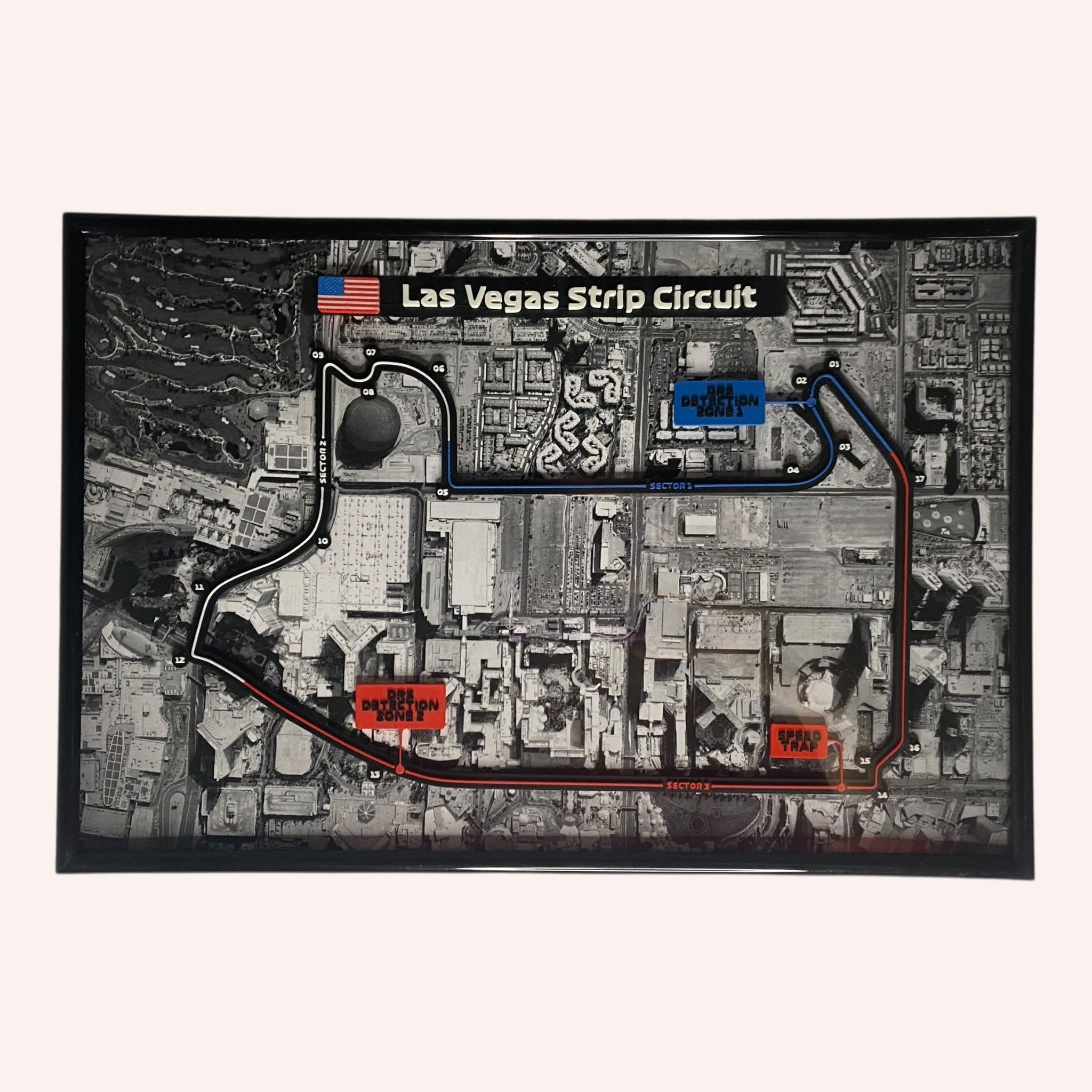 Las Vegas F1 Circuit Wall Art – Framed Aerial City View with 3D Printed Track | Formula 1 Home Decor | Unique Las Vegas GP Gift