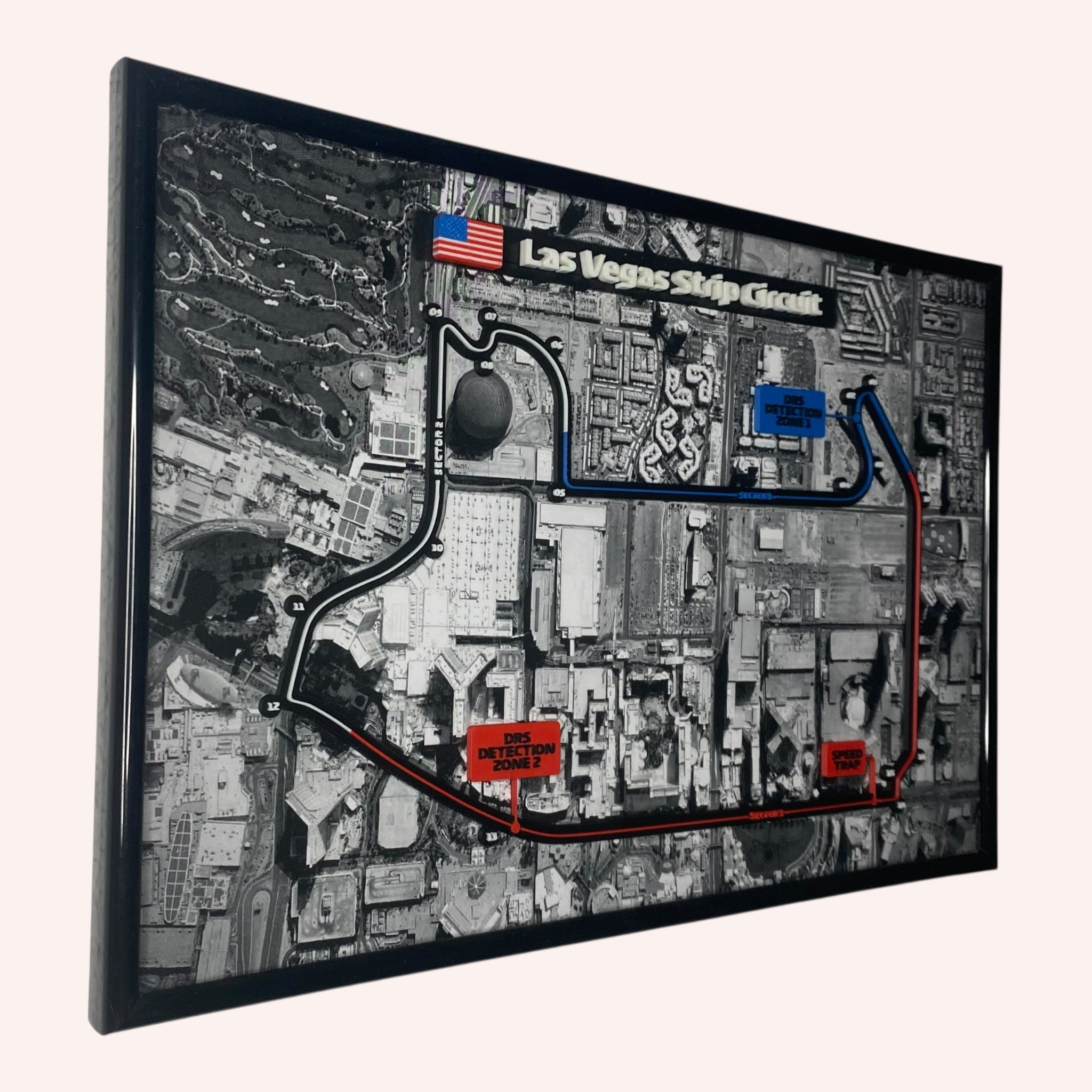 Las Vegas F1 Circuit Wall Art – Framed Aerial City View with 3D Printed Track | Formula 1 Home Decor | Unique Las Vegas GP Gift