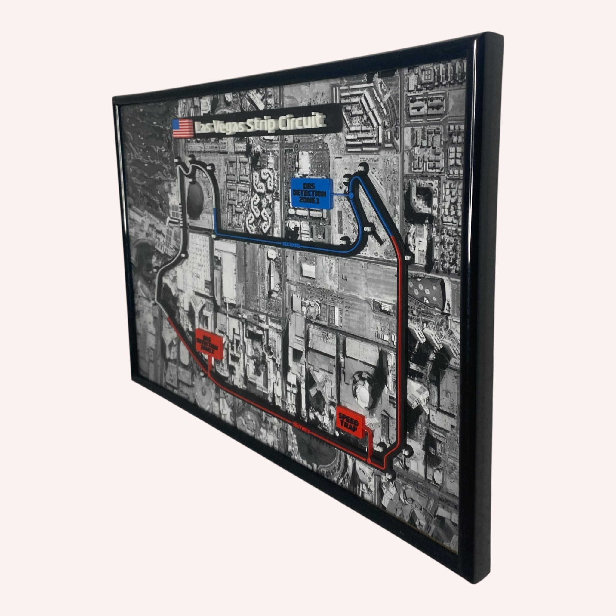 Las Vegas F1 Circuit Wall Art – Framed Aerial City View with 3D Printed Track | Formula 1 Home Decor | Unique Las Vegas GP Gift