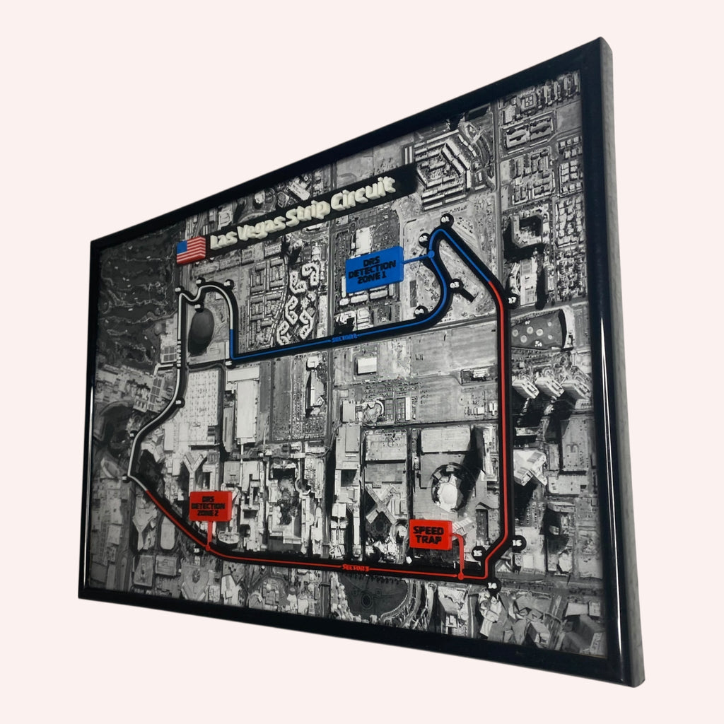 Las Vegas F1 Circuit Wall Art – Framed Aerial City View with 3D Printed Track | Formula 1 Home Decor | Unique Las Vegas GP Gift