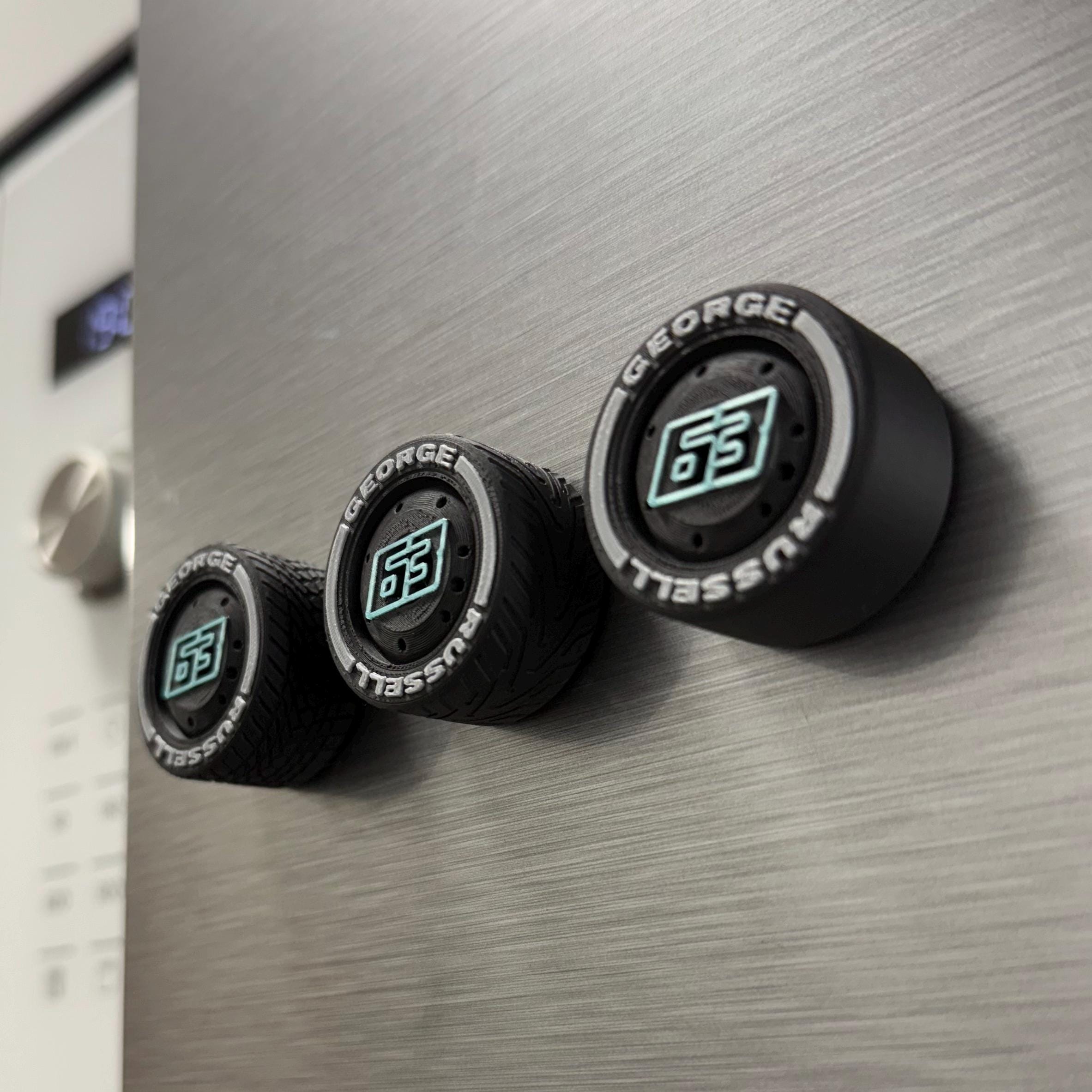 George Russell Kimi Antonelli F1 Tire Magnets – Silver Arrows Team Colors Formula 1 Fan Gift | Racing Numbers 63 and 12 | Collectible Set